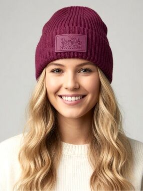 Coach Patch Rib Knit Wool Blend Beanie In Hyacinth NWT